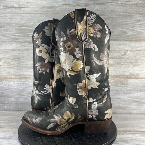 Shyanne Women's Dark Romance Black Leather Floral Cowboy Western Boots Size 7.5 - Picture 8 of 10